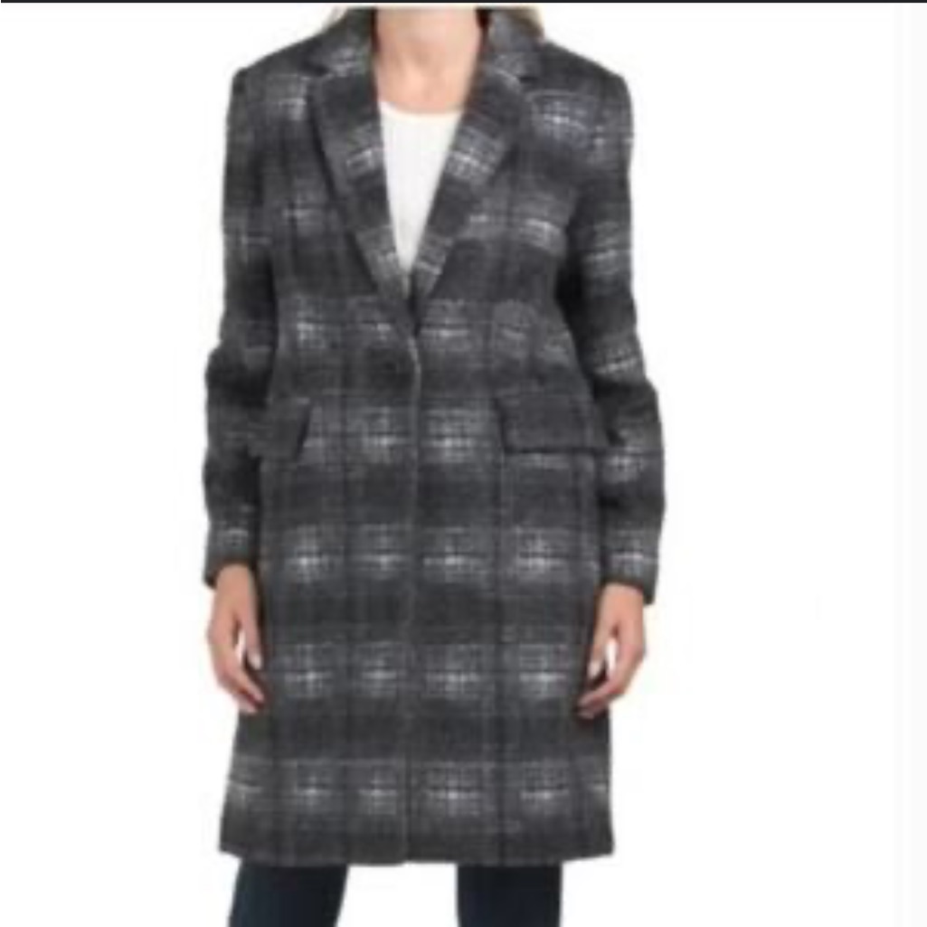 Nwt Bcbgmaxazria Womens Black And Gray Plaid Winter Long Coat In A Size Medium